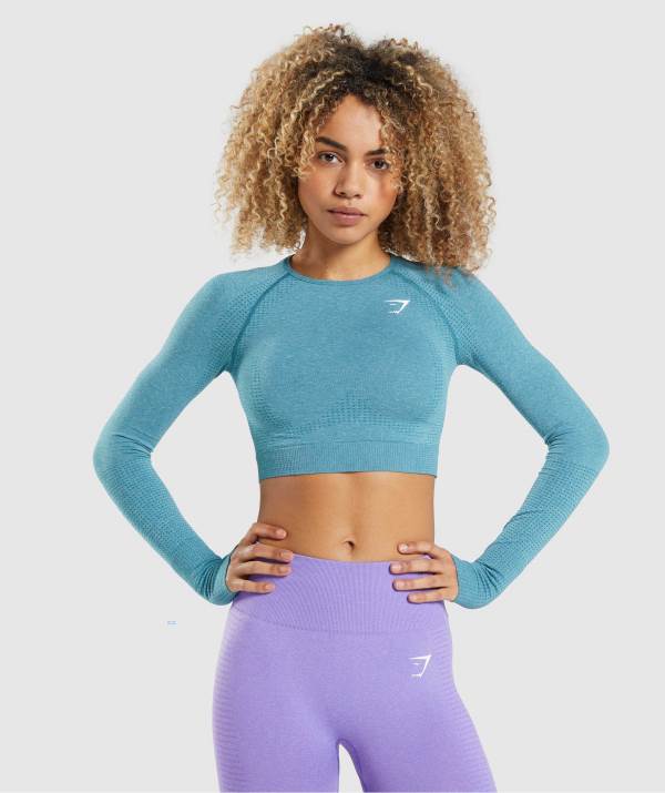Damske Crop Top Gymshark Vital Seamless 2.0 Long Sleeve Tyrkysové | OH6150498